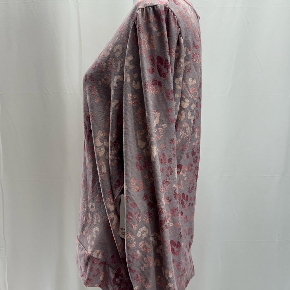 P.J. Salvage Lilac Leopard Print Crew Sweatshirt/Top L NWTS - Picture 3 of 5